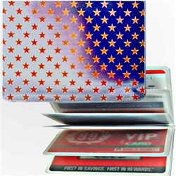 Lenticular credit card ID holder with USA flag, stars, color changing flip