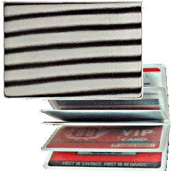 Lenticular credit card ID holder with black and white stripes, animation