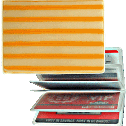 Lenticular credit card ID holder with yellow and white stripes, animation