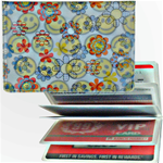 Lenticular credit card ID holder with flowers and happy faces, flip