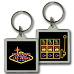 Lenticular keychain with custom design, Las Vegas neon sign and slot machine