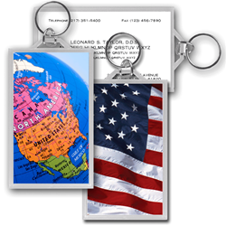 Lenticular acrylic key chain with American flag and United States planet earth globe, flip