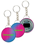 Lenticular key chain bottle opener with red and blue gradient, color changing