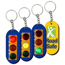 Lenticular foam key chain with oblong shaped, traffic light switches between red, yellow, and green, animation