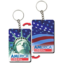 Lenticular foam key chain with rectangle shaped, Statue of Liberty and American flag, flip
