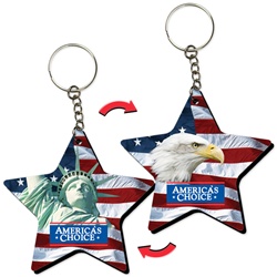 Lenticular foam key chain with star shaped, Statue of Liberty, bald eagle, and American flag, flip