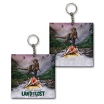 Lenticular foam key chain with custom design, Land of the Lost text appears on clouds, flip