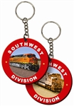 Lenticular foam keychain with custom design, Southwest Division train, flip