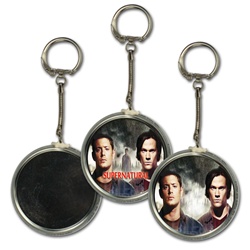 Lenticular key chain with custom design, Supernatural movie ghost appears behind twins, flip