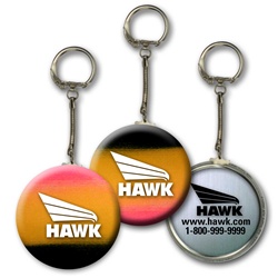 Lenticular key chain with red, yellow, and black gradient, color changing