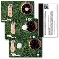 Lenticular gift card with putter hits golf ball into hole for birdie, animation