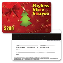 Lenticular gift card with christmas tree and velvet bow decorations, depth