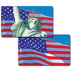 Lenticular luggage tag with Statue of Liberty and American flag, flip