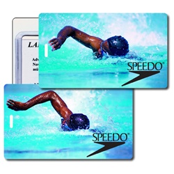 Lenticular luggage tag with Olympic swimmer wearing  goggles, animation