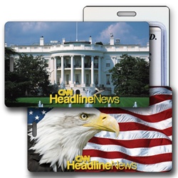 Lenticular luggage tag with White house & bald eagle design with flip effect.