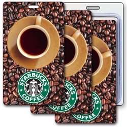 Lenticular luggage tag with Starbucks coffee cup spins around, animation