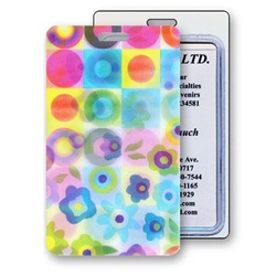Lenticular luggage tag with cute flowers and circles, flip with
