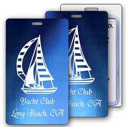 Lenticular luggage tag with dark blue and light blue, color changing