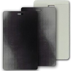 Lenticular luggage tag with black and grey gradient, color changing