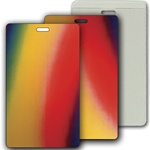 Lenticular luggage tag with red, yellow, blue, and green, color changing