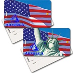 Lenticular privacy tag with Statue of Liberty and American flag, flip