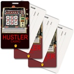 Lenticular privacy tag with Las Vegas casino slot machine spins reels for a jackpot, animation