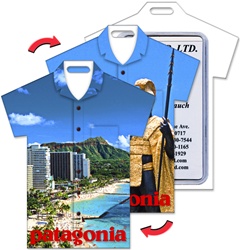 Lenticular luggage tag with t-shirt shaped, Waikiki Beach, Oahu, Hawaii and King Kamehameha, flip