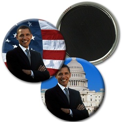 Lenticular magnetic button with USA American President Obama, flag and capitol building, flip