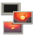 3D Magnet in Acrylic Frame Yellow Sun rising from behind a blanket of grey clouds, flip