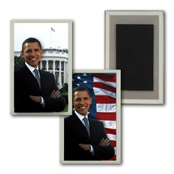 Lenticular Magnet in Acrylic Frame USA American President Obama, flag and capitol building, flip