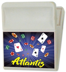 Lenticular magnetic clip with Las Vegas casino cards, dice, and chips, depth