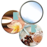 Lenticular mirror with tropical Hawaiian flowes, potpurri, salt, and sea stars, flip