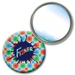 Lenticular 2 1/4" in diameter mirror with red, blue, and green spinning wheels, white background, animation