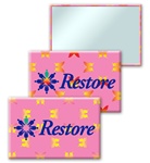 Lenticular 2"x 3" mirror with yellow and red butterflies on a pink background, color changing flip