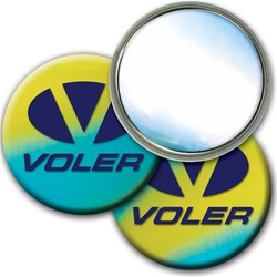 Lenticular 3” in diameter mirror with yellow, blue, and green, color changing with