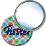 Lenticular mirror with red, blue, and green spinning wheels, white background, animation