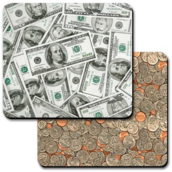 Lenticular mouse pad with USA American money currency, dollars and coins, flip