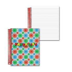 Lenticular 4 x 5 inches 3D notebook with red, blue, and green spinning wheels, white background, animation