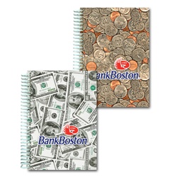 Lenticular 4 x 6 inches 3D notebook with USA American money, currency, dollars and coins, flip