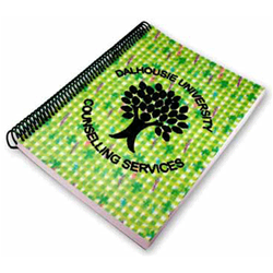 Lenticular notebook with custom design, Dalhousie University counseling services, green tropical Hawaiian palm tree pattern, depth