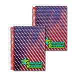 Lenticular 5 x 7 inches 3D notebook with American flag stars and stripes, red, white, and blue, color changing flip