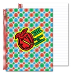 Lenticular 8 x 11 inches 3D notebook with red, blue, and green spinning wheels, white background, animation