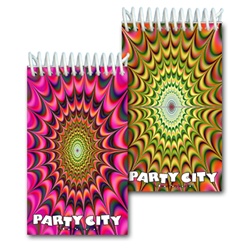 Lenticular mini notebook with psychedelic kaleidoscope pattern, yellow-orange and yellow-pink, flip