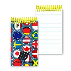 Lenticular mini notebook with international flags including USA, Mexico, Canada, France, Israel, Switzerland and more, depth