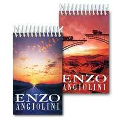 Lenticular mini notebook with serene open road in a desert changes to a bridge under construction in the sunset, flip
