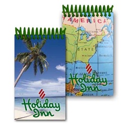 Lenticular mini notebook with tropical Florida palm tree on white sand beach, map of eastern United States USA, flip