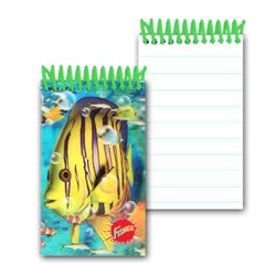 Lenticular mini notebook with tropical Hawaiian angel fish among a school of colorful companions and coral, depth