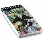 Lenticular notebook with custom design, United States of America USA bald eagle floats above a pile of money, depth