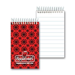 Lenticular mini notebook with red spinning wheels on white background, animation