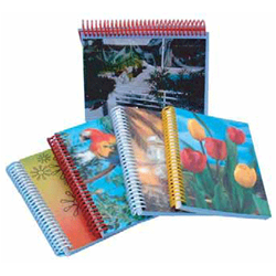 Lenticular photo album with custom design, tulips, rivers, tropical Hawaiian parrot and birds, depth